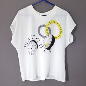 Vintage Mondi silky white top, graphic shirt